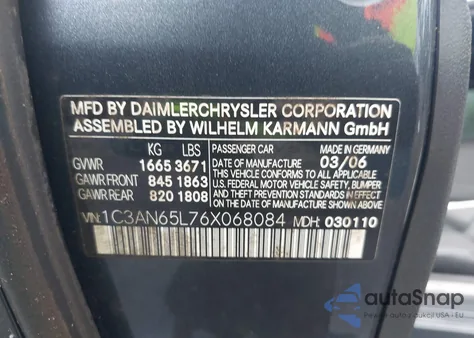 2006 Chrysler Crossfire Limited from USA, damaged, VIN 1C3AN65L76X068084